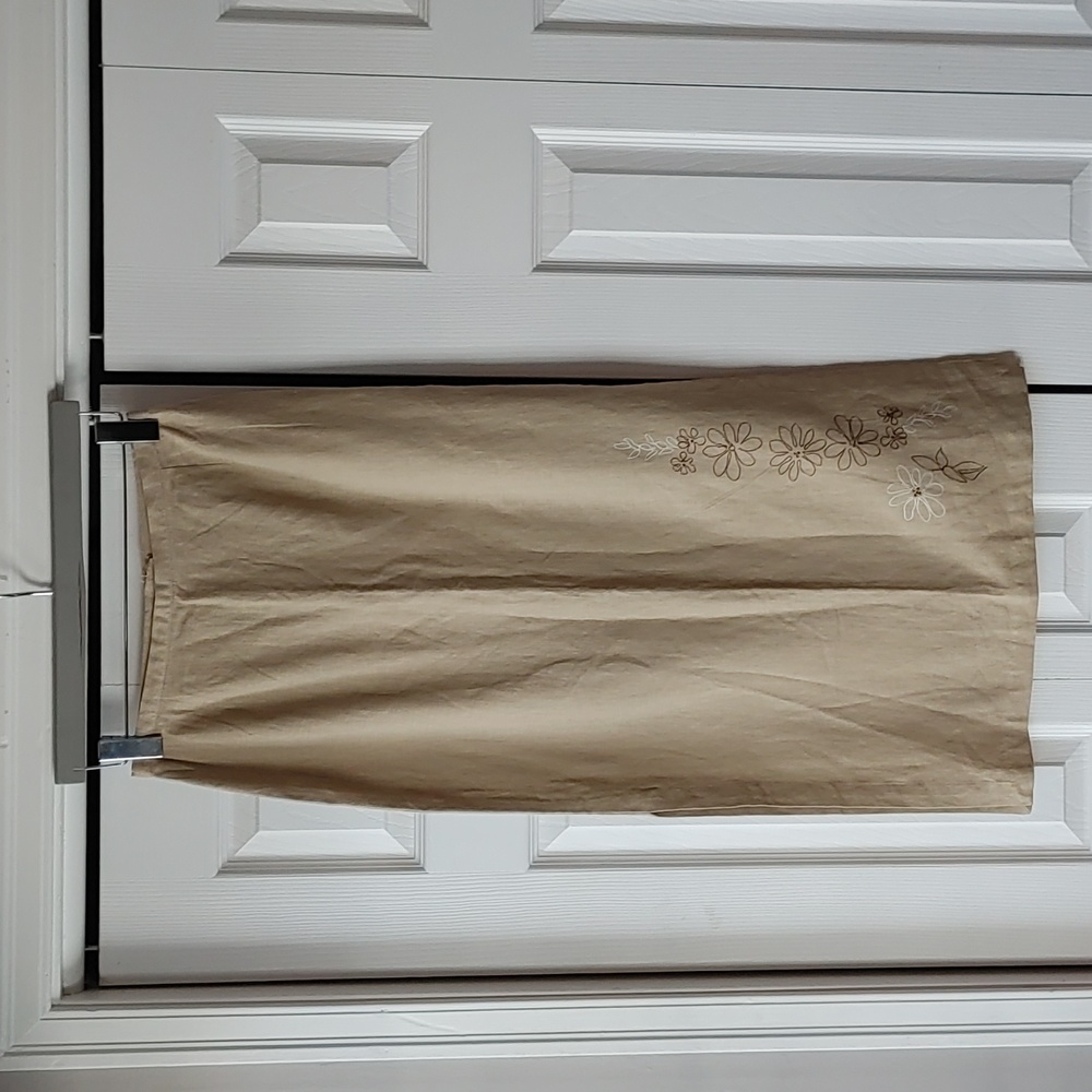 Vintage Linen Blend Embroidered Midi Maxi Skirt Size 4P